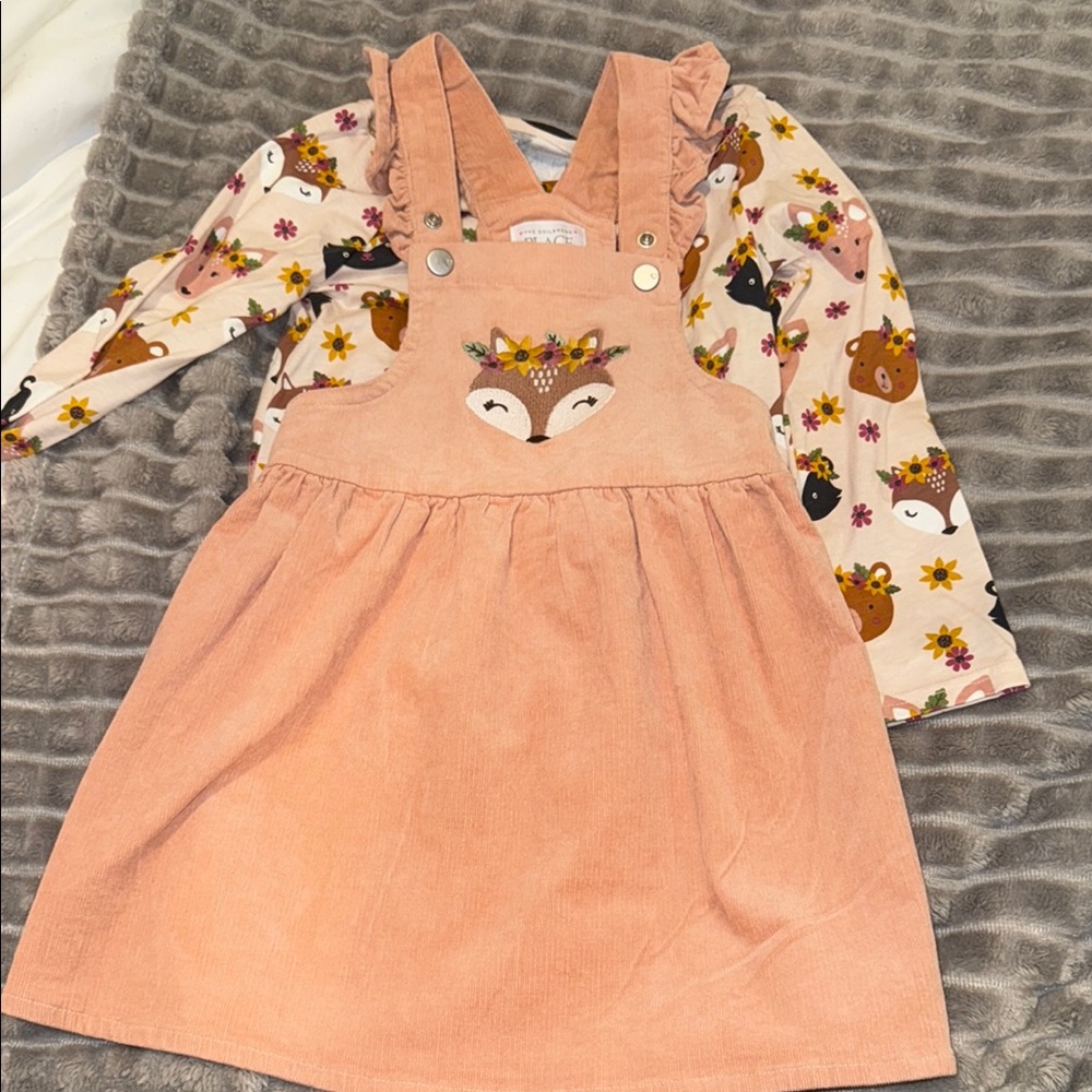 Adorable Pink Corduroy Dress with Animal Print Top